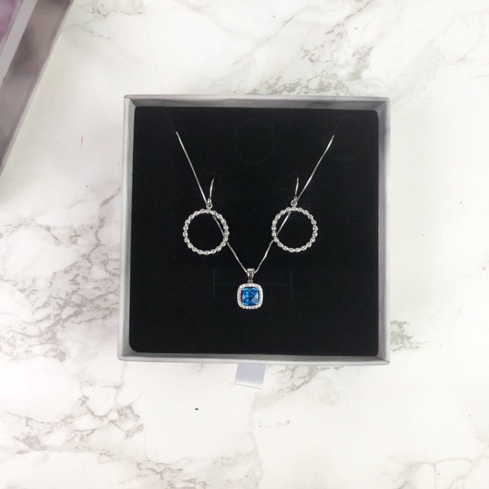 NIB The Jewelry Box Sterling Silver & Blue Topaz Necklace & Earrings Jewelry Set - Picture 5 of 11
